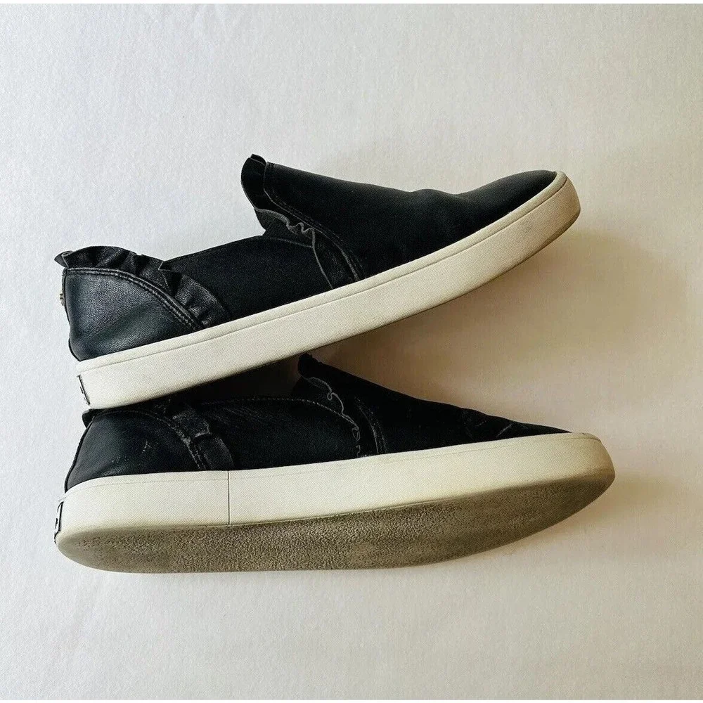 Kate Spade Shoes 7 M Lilly Slip‎ On Sneakers Black Leather Ruffled